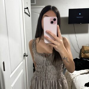 Brown Gingham Sleeveless Dress